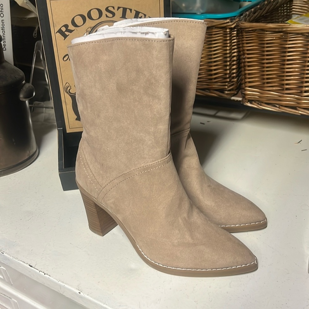 Suede Beige Boot Pointed Toe